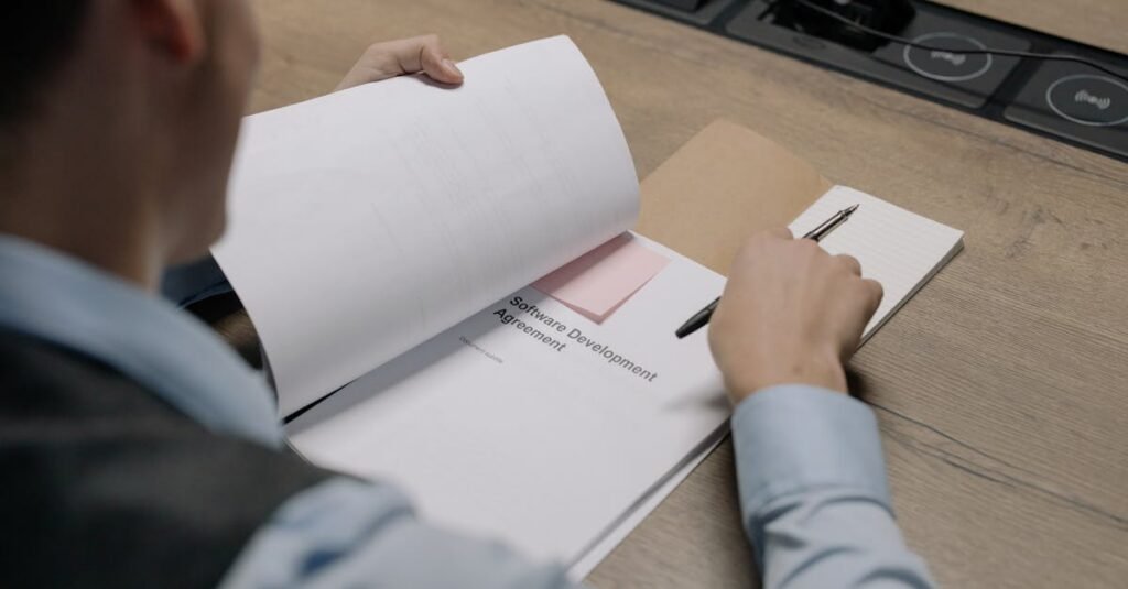 Tenant reading a rental agreement document