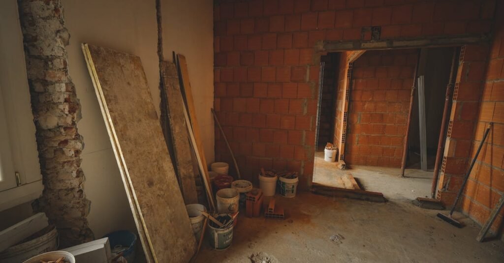 Property refurbishment with builder carrying out renovation