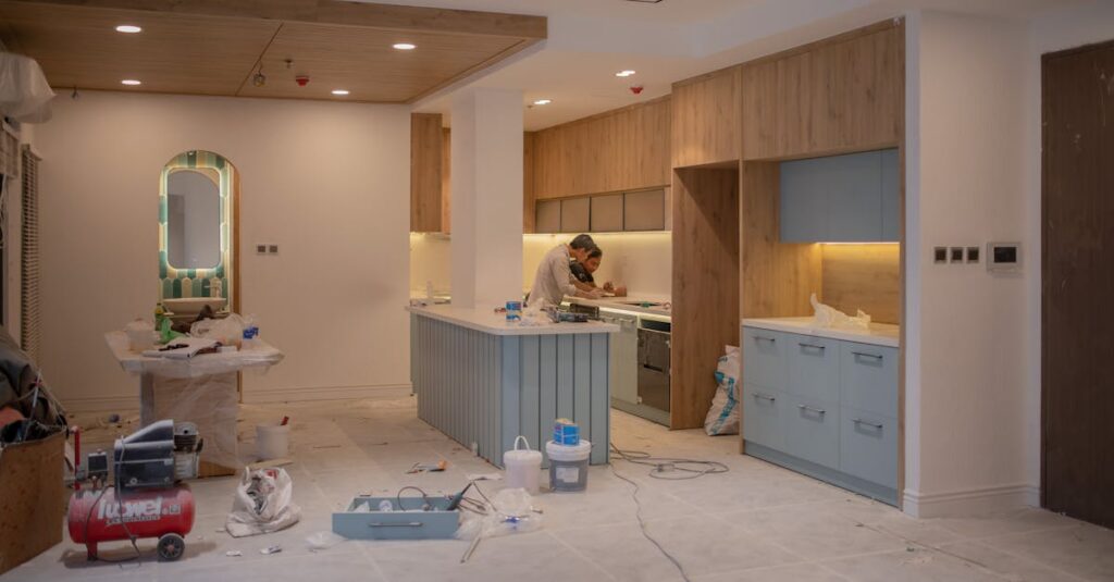 Kitchen renovation in progress showing construction work