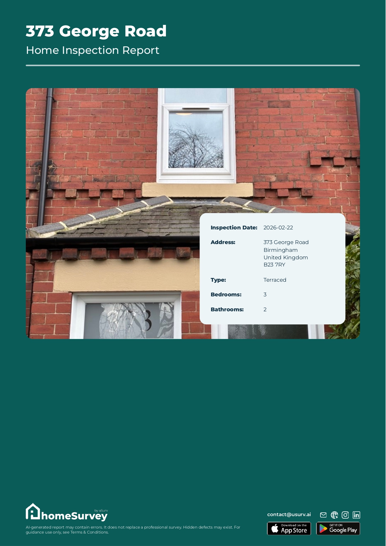 homeSurvey report cover for 373 George Road