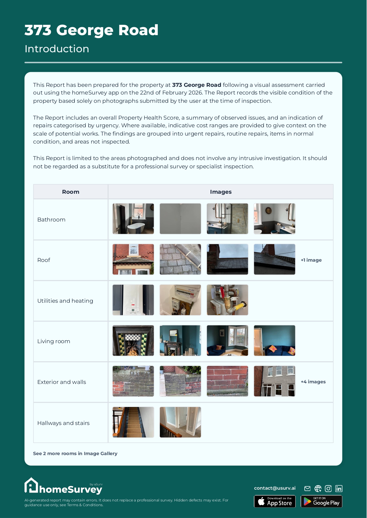 Report introduction showing every room photographed