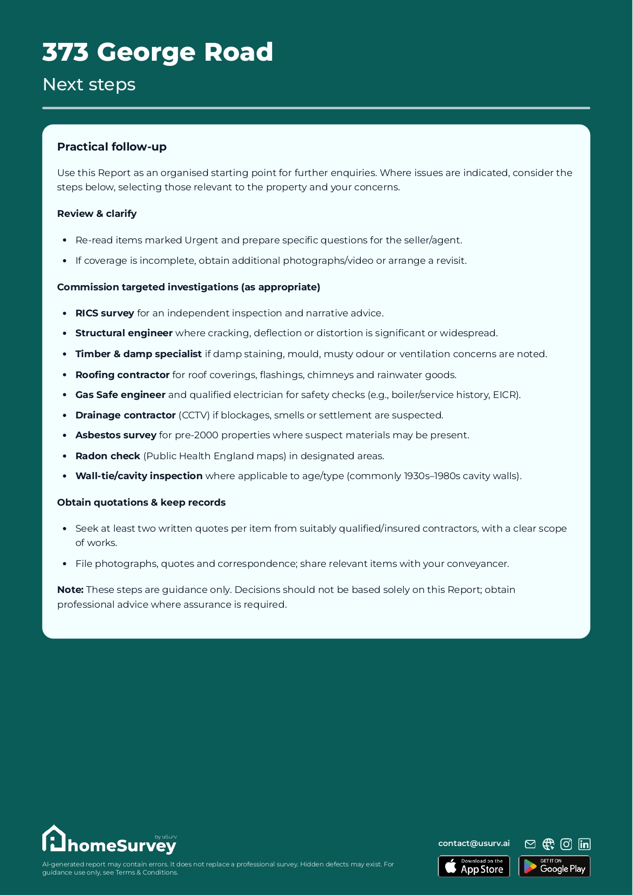 Next steps page with practical follow-up actions